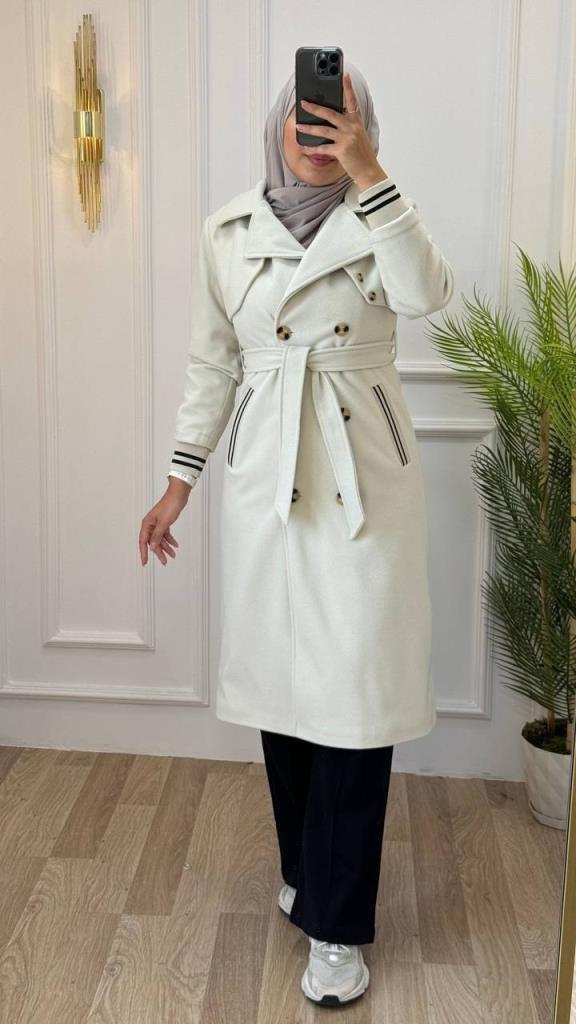 New season women's winter midi trench coat is stylish and modern, suitable for daily use, model g1206 - Ecru