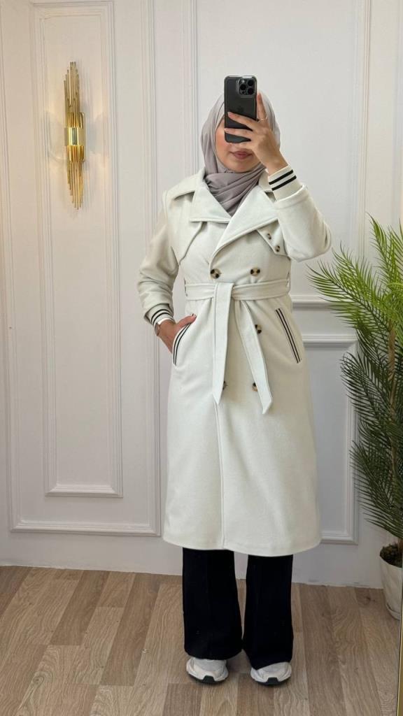 New season women's winter midi trench coat is stylish and modern, suitable for daily use, model g1206 - Ecru