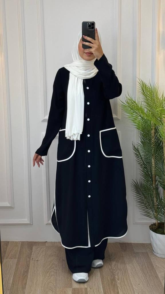 Elegant and long black and white outfit for veiled women, model G1229 - Black