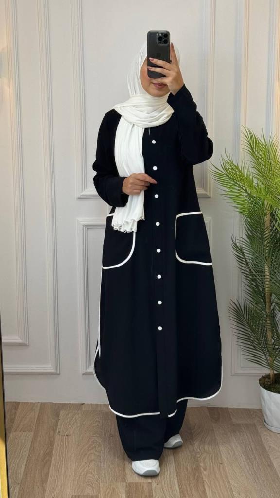 Elegant and long black and white outfit for veiled women, model G1229 - Black