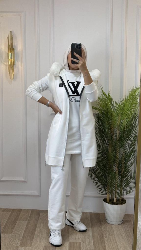 New season women's winter 3-piece home pajamas very comfortable and stylish model G1315 - White