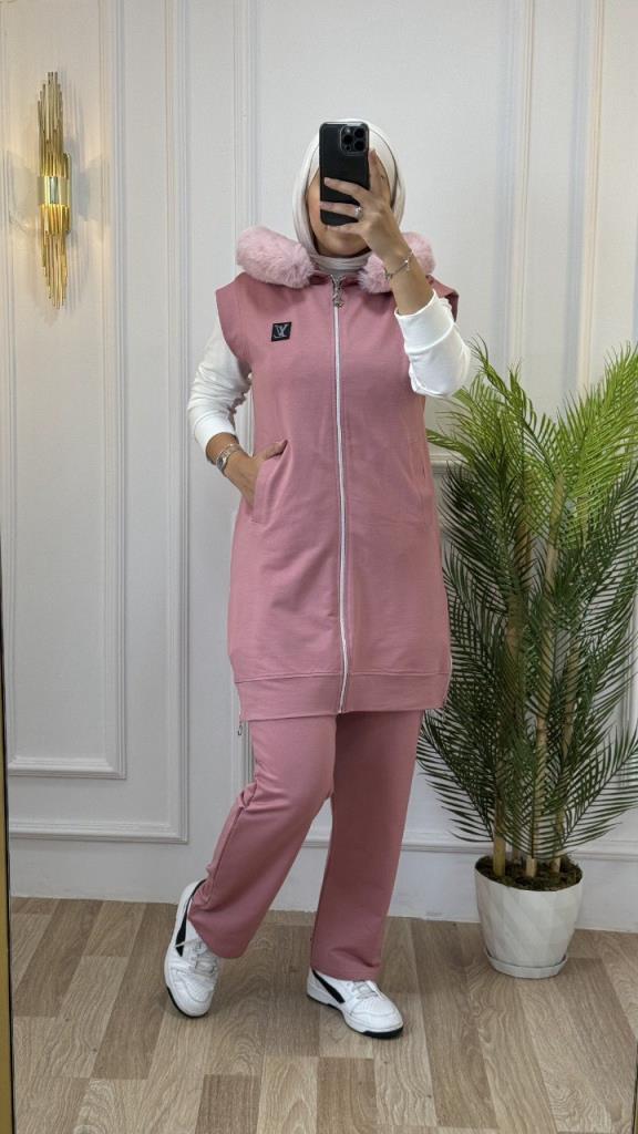 yeni sezonlu kadın kışlık 3 parçalı ev pijama çok rahat ve şık model G1315  - PEMBE