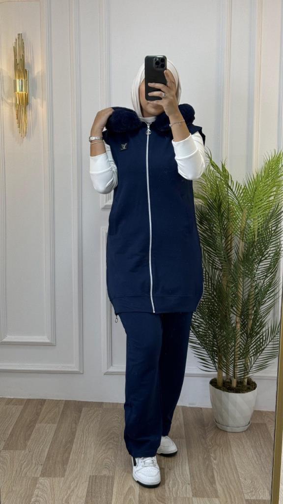 New season women's winter 3-piece home pajamas very comfortable and stylish model G1315 - Navy Blue