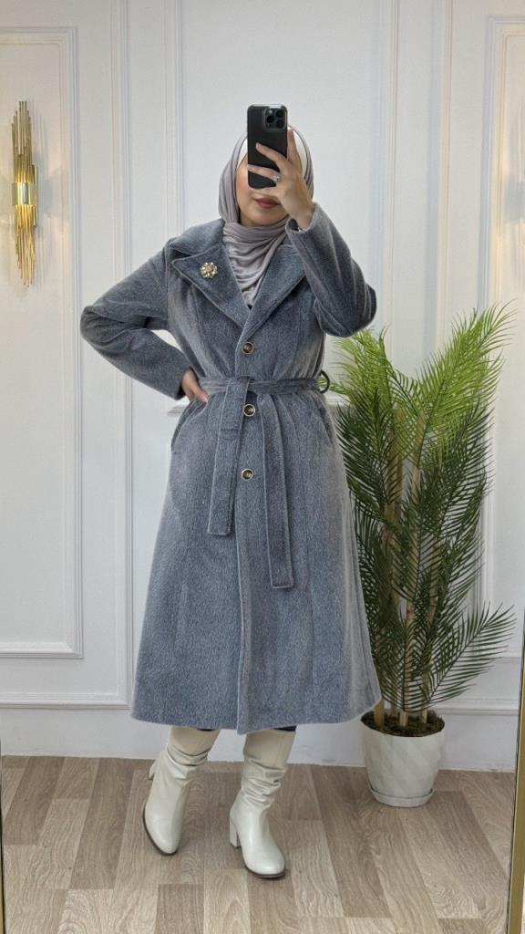 new season women's fur winter coat comfortable cut and stylish midi length model G1330 - Gray