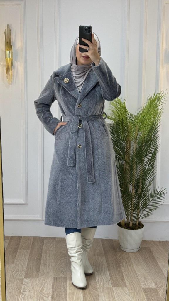 new season women's fur winter coat comfortable cut and stylish midi length model G1330 - Gray