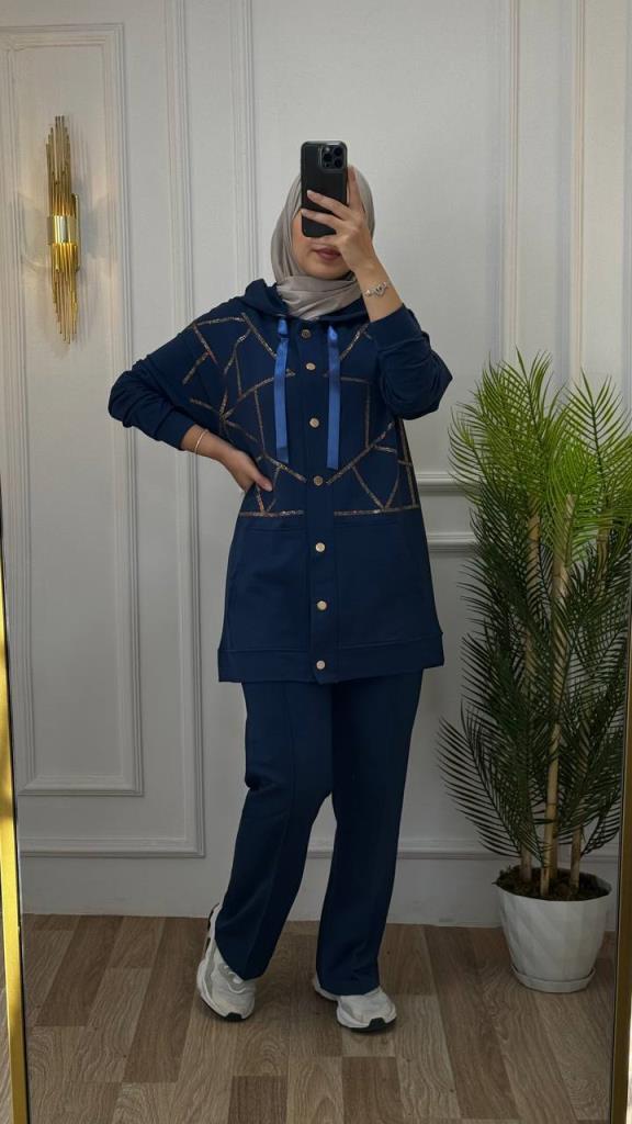 Summer Hijab Set, Multi-Colored, Model G1363 - Navy Blue