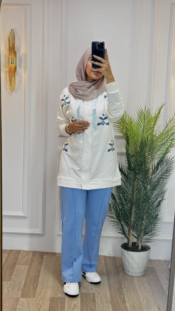 New season women's winter two-piece pajama set is hijab and suitable for daily use model G1409 - Light Blue