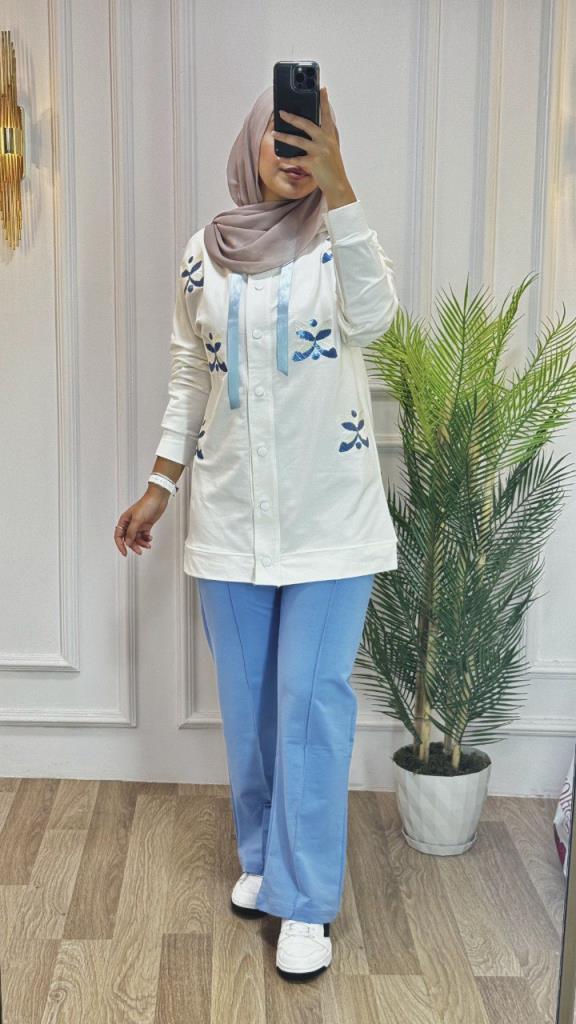 New season women's winter two-piece pajama set is hijab and suitable for daily use model G1409 - Light Blue