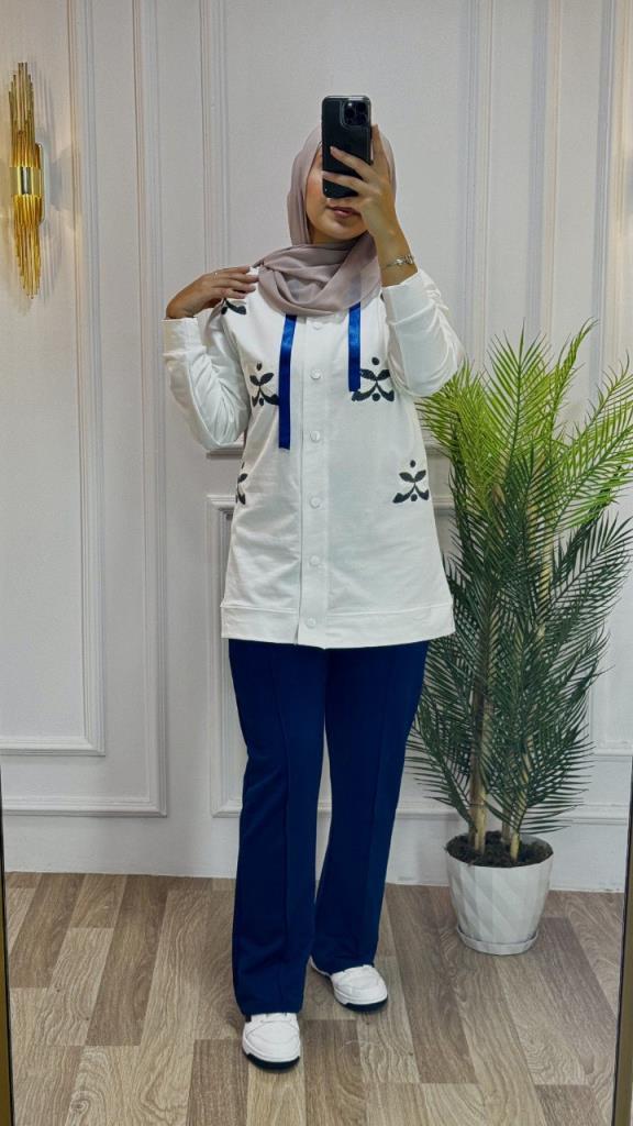 New season women's winter two-piece pajama set is hijab and suitable for daily use model G1409 - Navy Blue