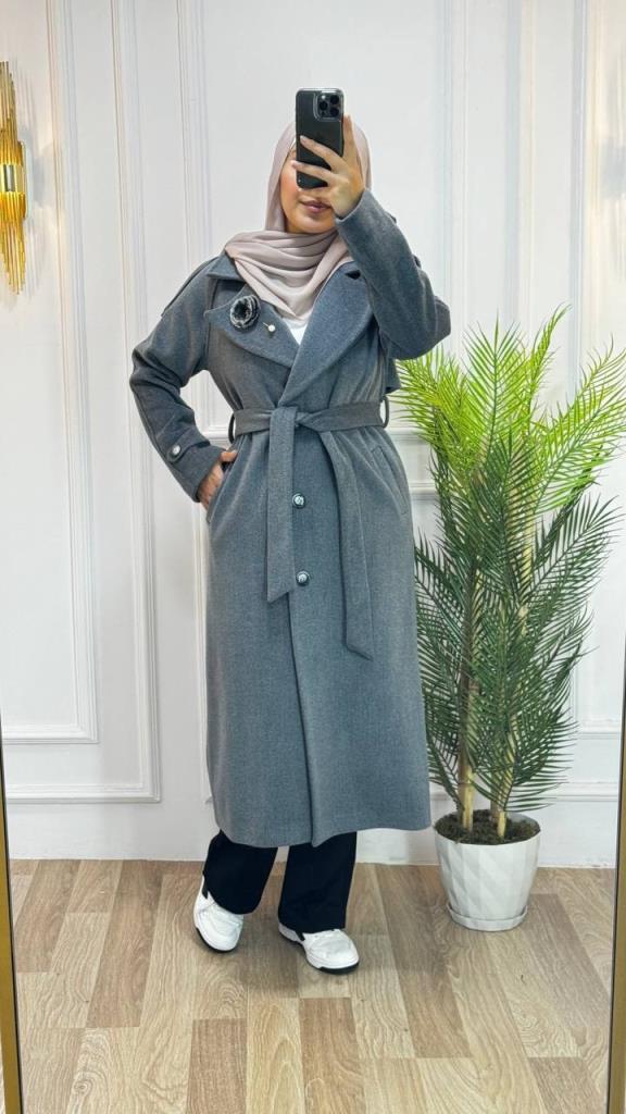 new season women's winter stylish and modern trench coat belted + buttoned model G1410 - Ecru