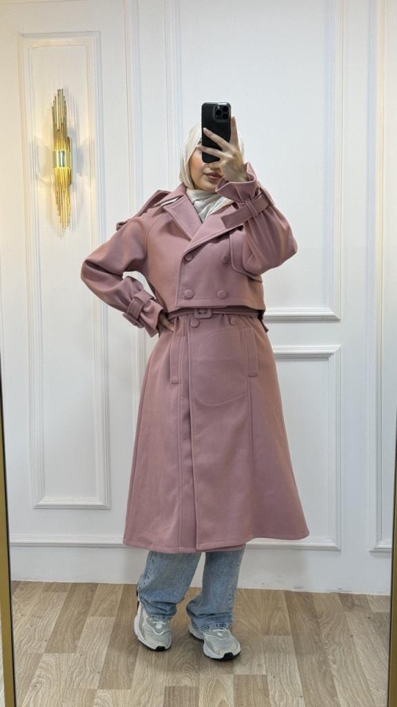 Winter jacket, featuring a wide collar and dropped shoulders for a stylish and warm look, two-piece, model G1438 - Pink