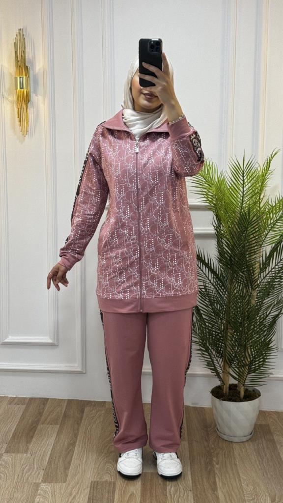 New season women's winter 2-piece stylish and modern pajama set model G1449 - Pink