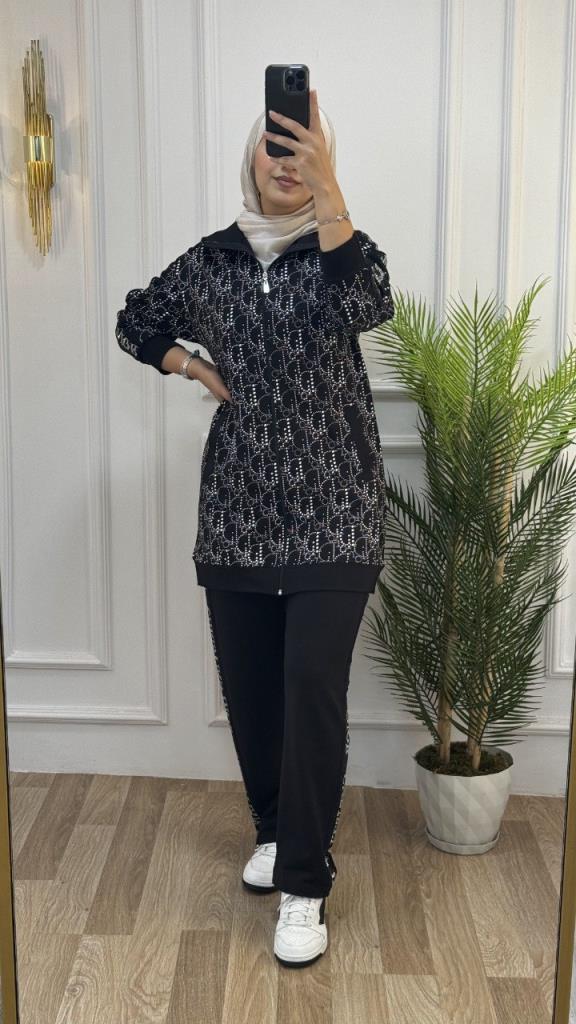 New season women's winter 2-piece stylish and modern pajama set model G1449 - Black