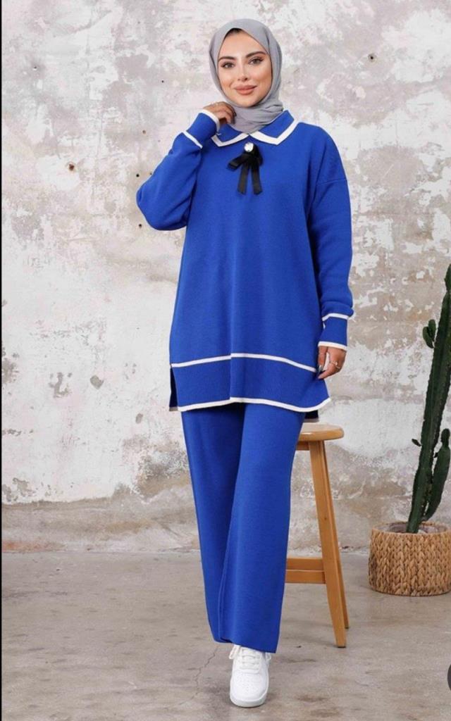 New season women's winter stylish and comfortable knitwear top and bottom set model G1508 - Blue