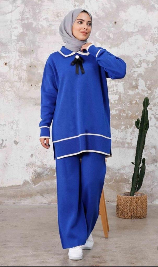 New season women's winter stylish and comfortable knitwear top and bottom set model G1508 - Blue