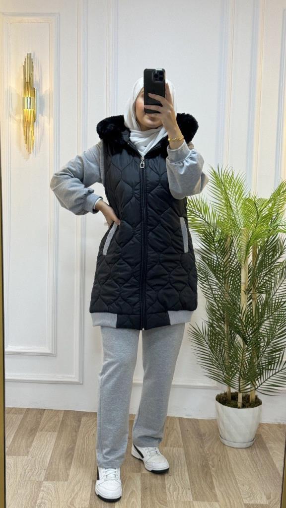 New season women's winter stylish and comfortable 3-piece pajamas suitable for daily use model G1559 - Gray