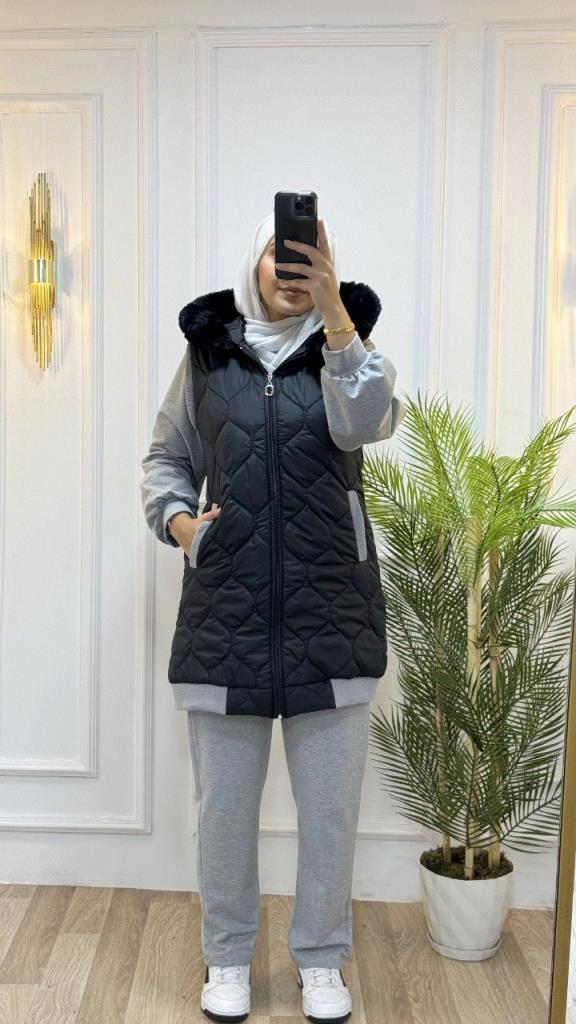 New season women's winter stylish and comfortable 3-piece pajamas suitable for daily use model G1559 - Gray