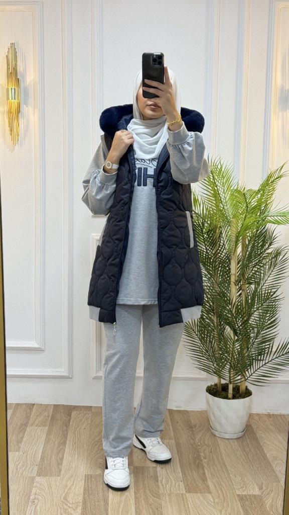 New season women's winter stylish and comfortable 3-piece pajamas suitable for daily use model G1559 - Gray