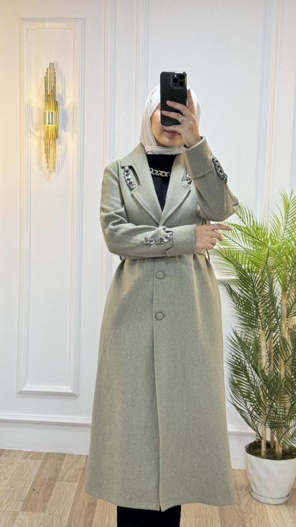 New season women's winter stylish and comfortable trench coat suitable for daily use model G1561 - ZEYTİN RENGİ