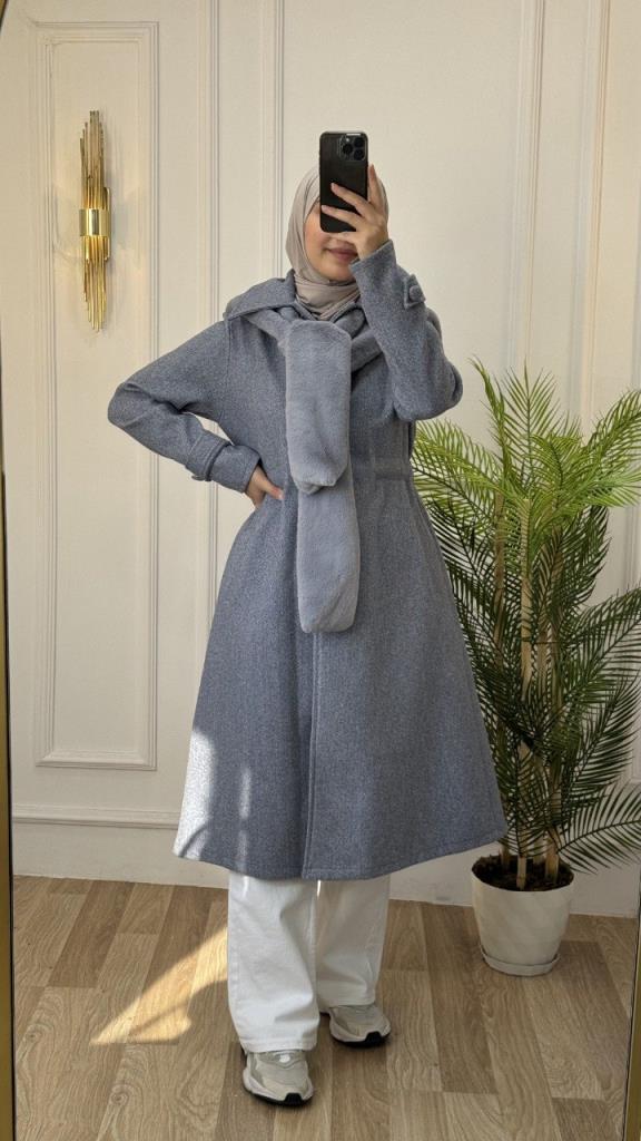 new season women's winter stylish and modern trench coat fur collar model G1562 - Gray