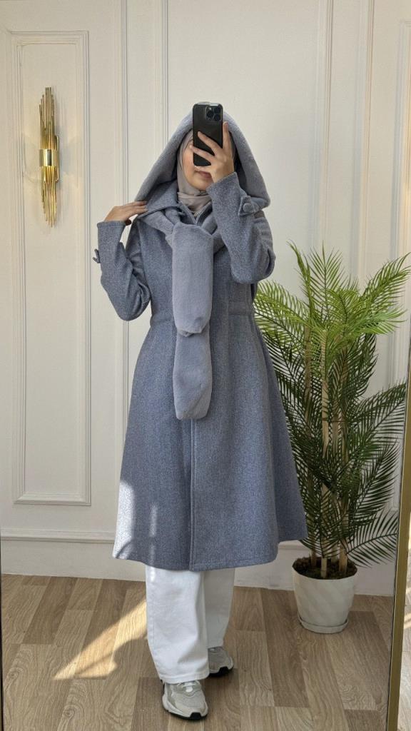 new season women's winter stylish and modern trench coat fur collar model G1562 - Gray