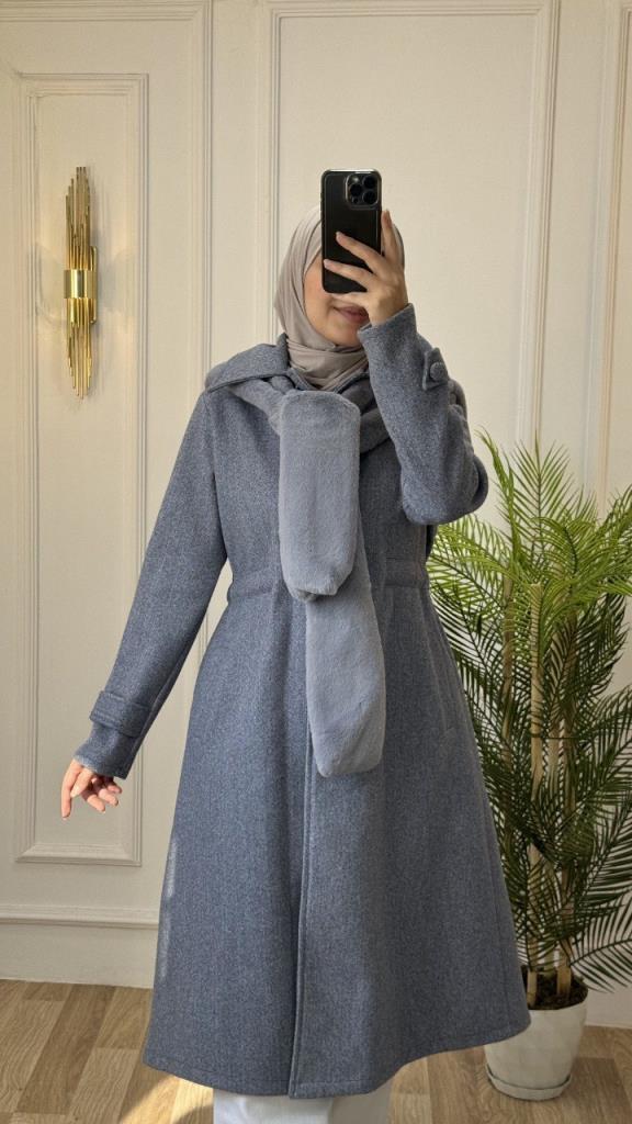 new season women's winter stylish and modern trench coat fur collar model G1562 - Gray