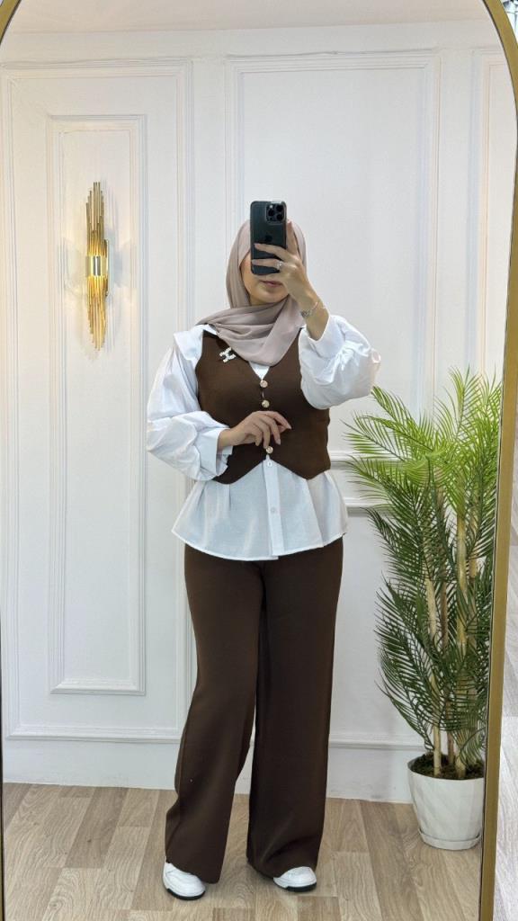 Product name: new season women's winter stylish and modern top and bottom knitwear set model G1569 - Brown