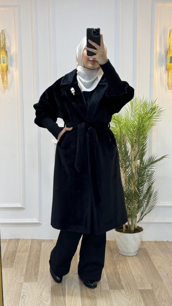 New season women's winter midi trench coat is stylish and comfortable, suitable for daily use, model G1599 - Black