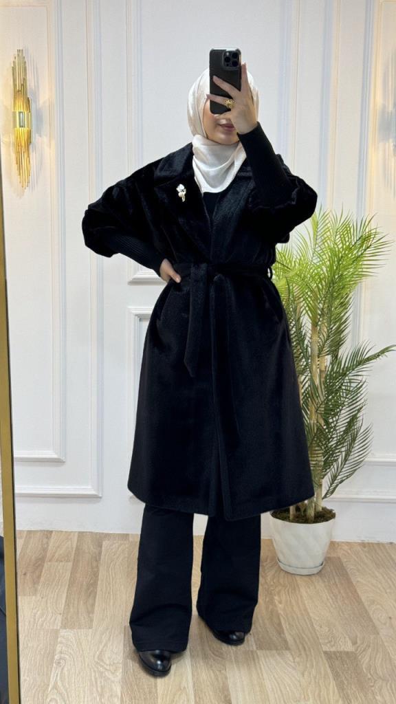 New season women's winter midi trench coat is stylish and comfortable, suitable for daily use, model G1599 - Black