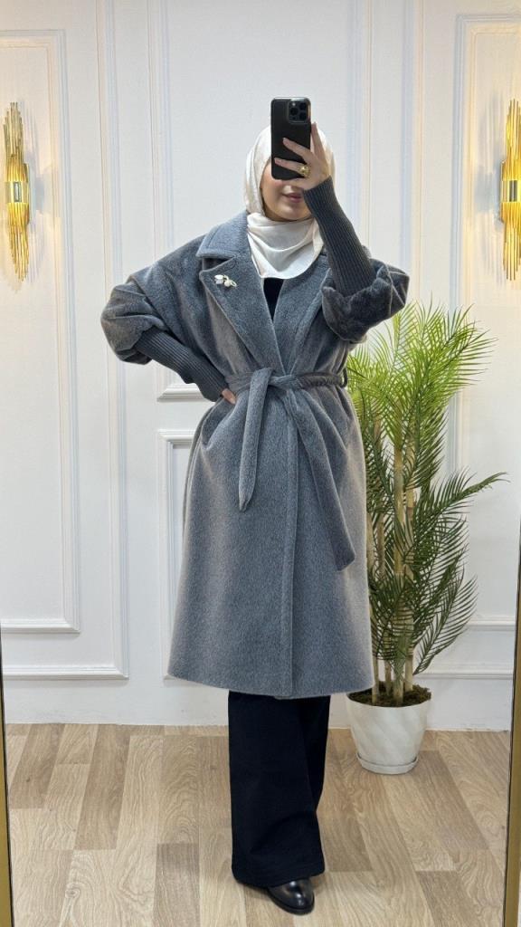 New season women's winter midi trench coat is stylish and comfortable, suitable for daily use, model G1599 - Gray