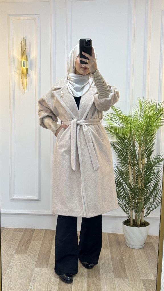 New season women's winter midi trench coat is stylish and comfortable, suitable for daily use, model G1599 - Ecru