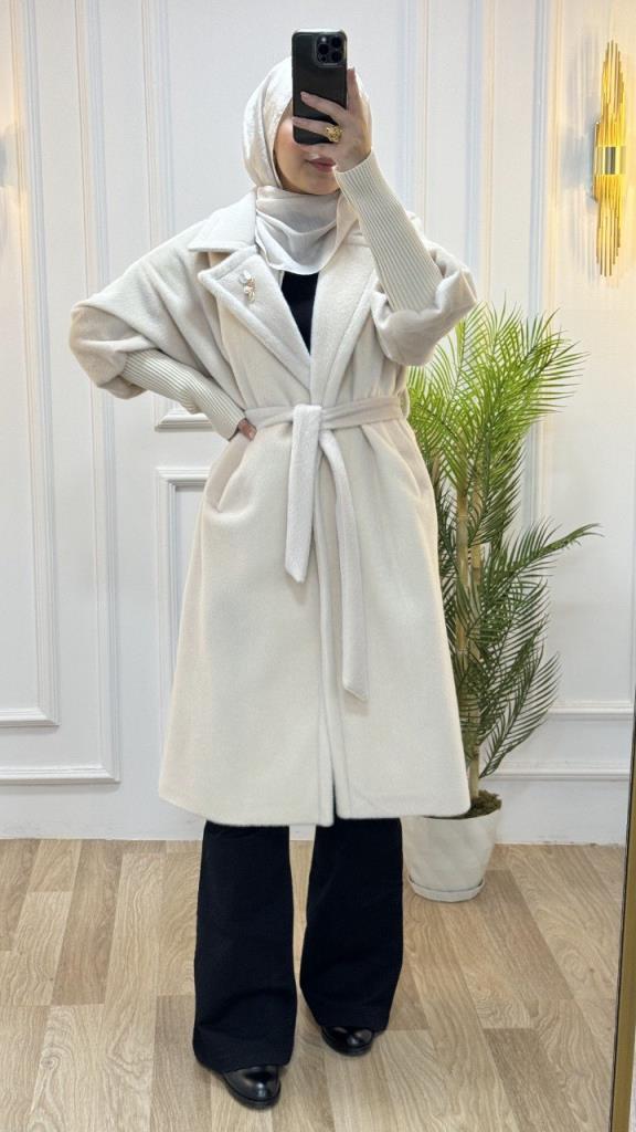 New season women's winter midi trench coat is stylish and comfortable, suitable for daily use, model G1599 - Ecru