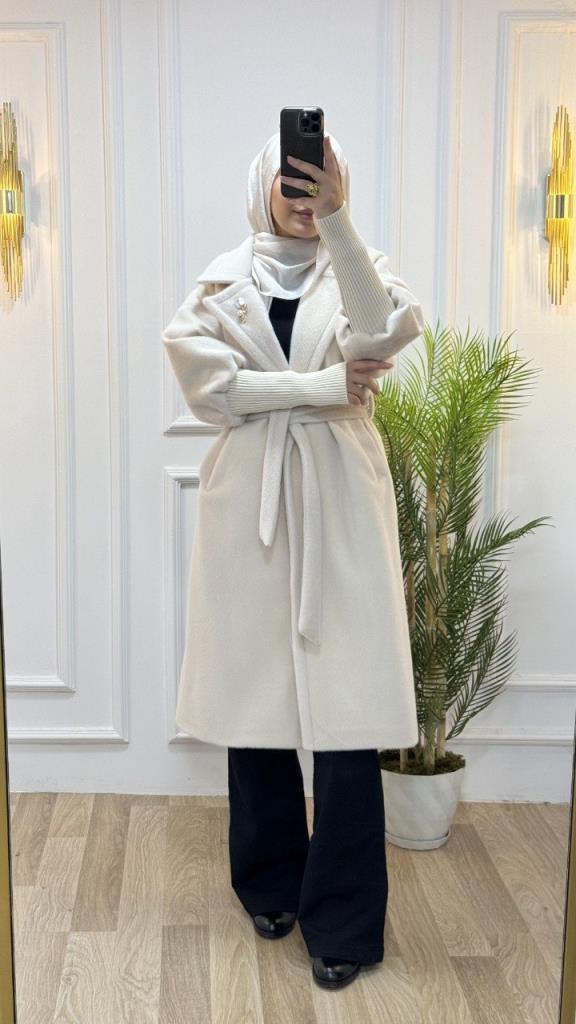 New season women's winter midi trench coat is stylish and comfortable, suitable for daily use, model G1599 - Ecru