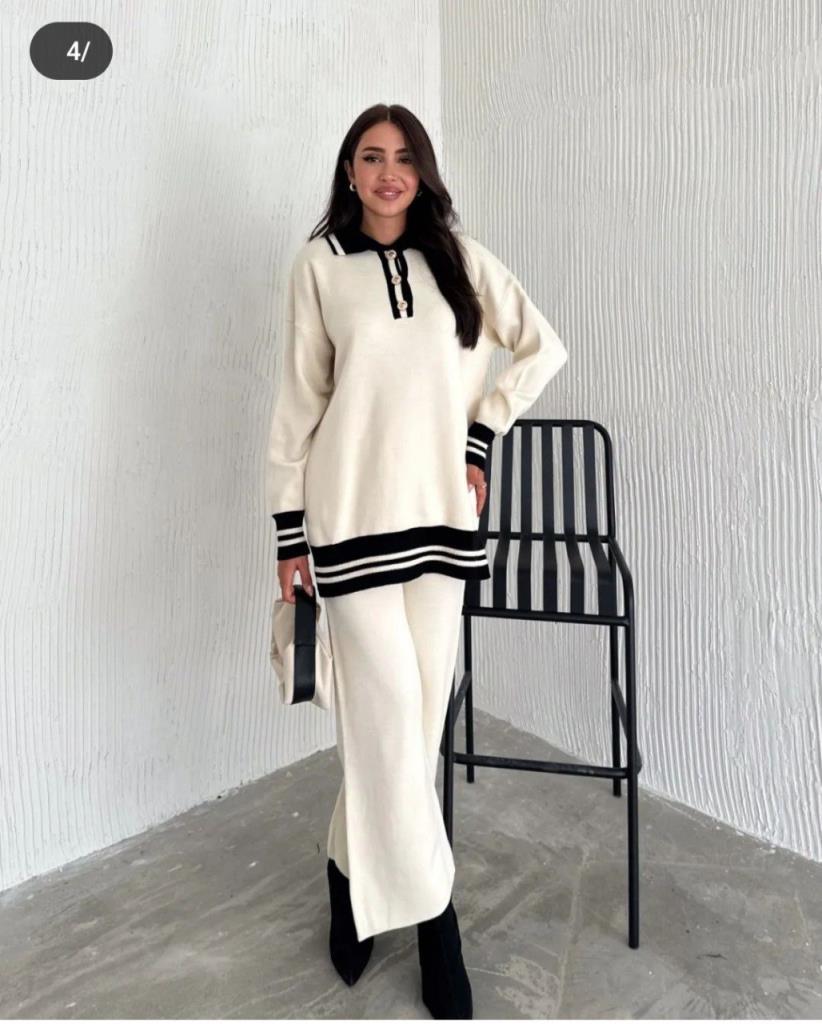 New season women's winter stylish and comfortable bottom and top knitwear set is suitable for standard daily use model G1831 - White