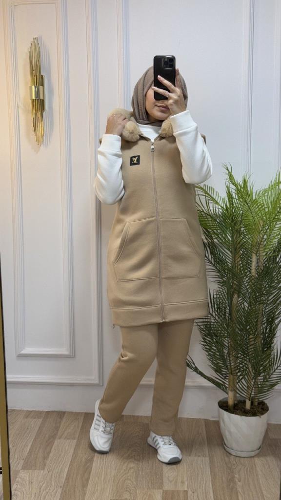 New season women's winter stylish and modest 3-piece suit suitable for daily use model G1857 - Beige