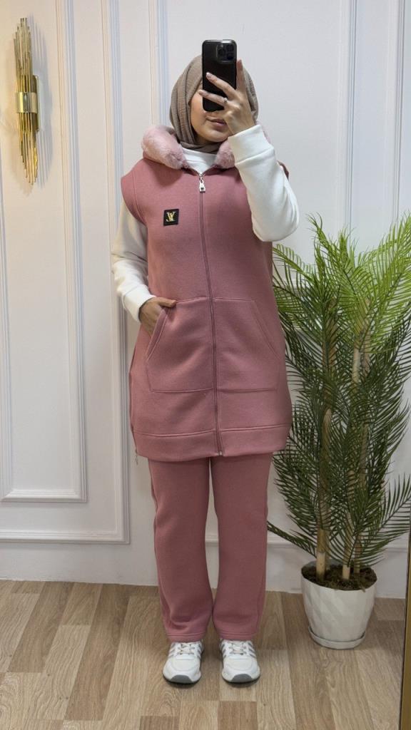 New season women's winter stylish and modest 3-piece suit suitable for daily use model G1857 - Pink