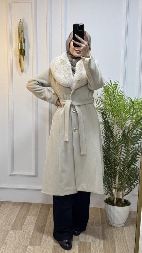 New season women's winter stylish and comfortable trench coat suitable for daily use model G1863 - Ecru