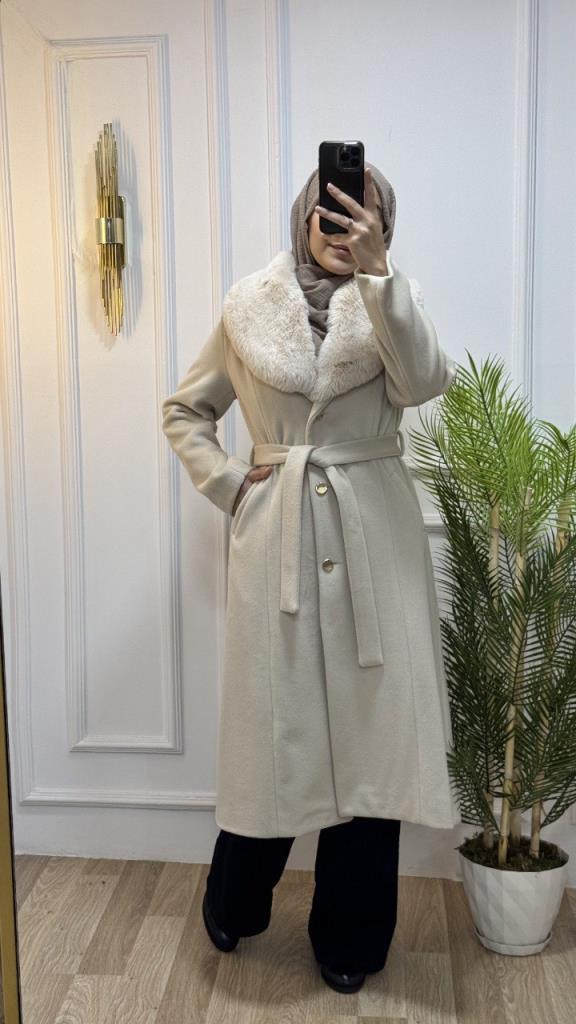 New season women's winter stylish and comfortable trench coat suitable for daily use model G1863 - Ecru