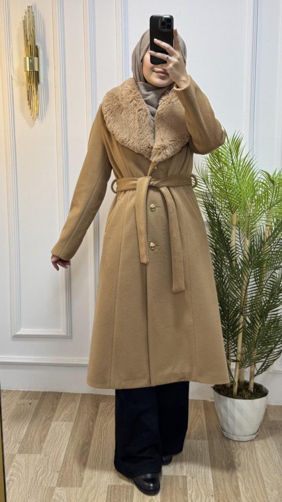 New season women's winter stylish and comfortable trench coat suitable for daily use model G1863 - AÇIK KAHVE