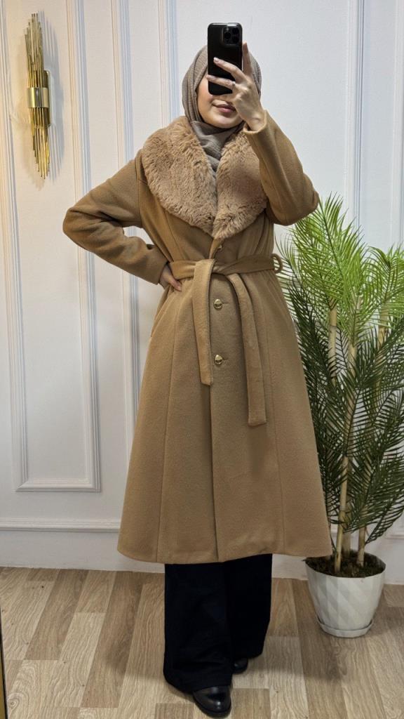 New season women's winter stylish and comfortable trench coat suitable for daily use model G1863 - AÇIK KAHVE