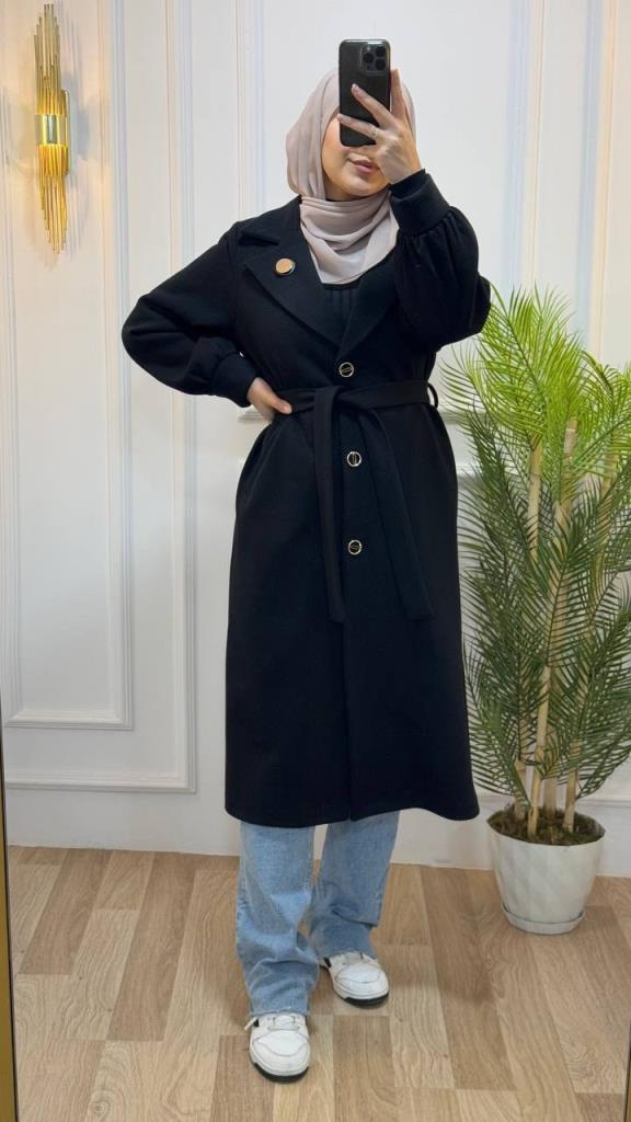 New season women's winter stylish and comfortable midi trench coat suitable for daily use model G1866 - Black