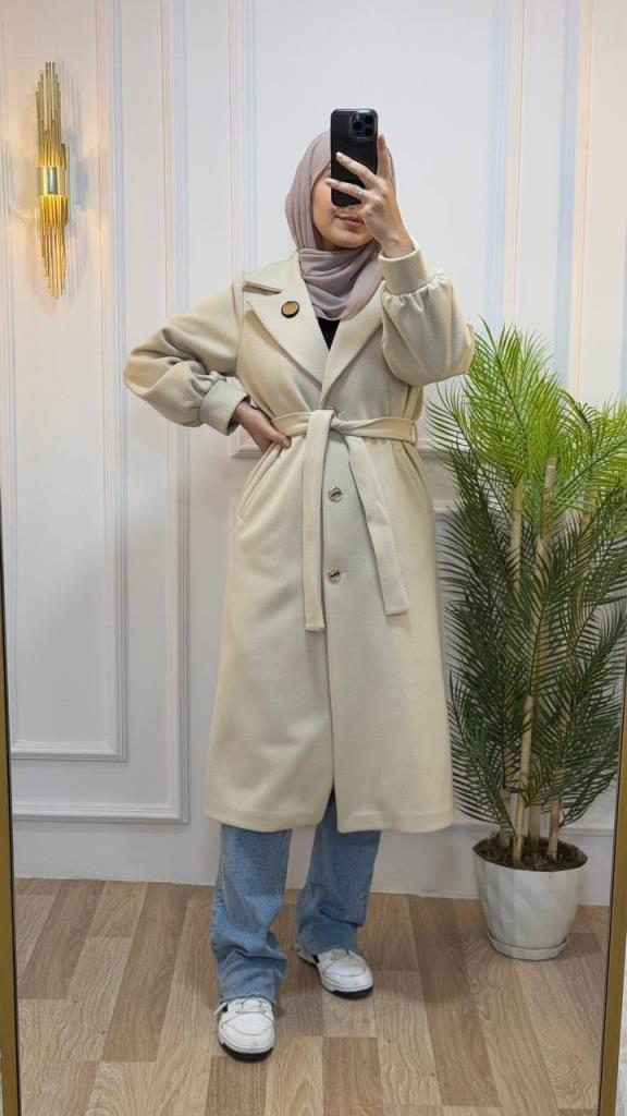 New season women's winter stylish and comfortable midi trench coat suitable for daily use model G1866 - Ecru