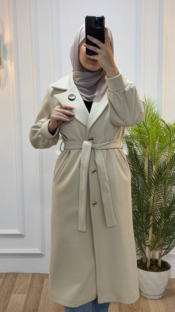 New season women's winter stylish and comfortable midi trench coat suitable for daily use model G1866 - Ecru