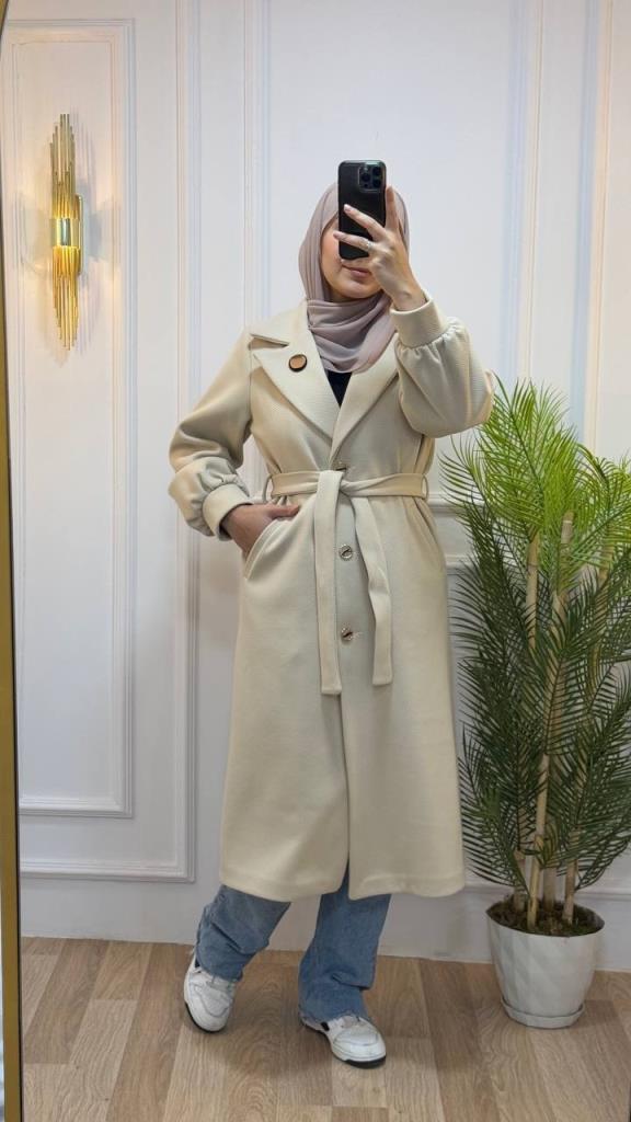 New season women's winter stylish and comfortable midi trench coat suitable for daily use model G1866 - Ecru