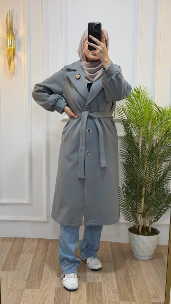 New season women's winter stylish and comfortable midi trench coat suitable for daily use model G1866 - Gray