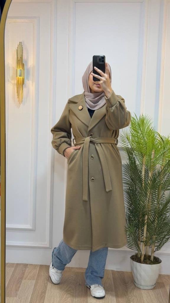 New season women's winter stylish and comfortable midi trench coat suitable for daily use model G1866 - Beige