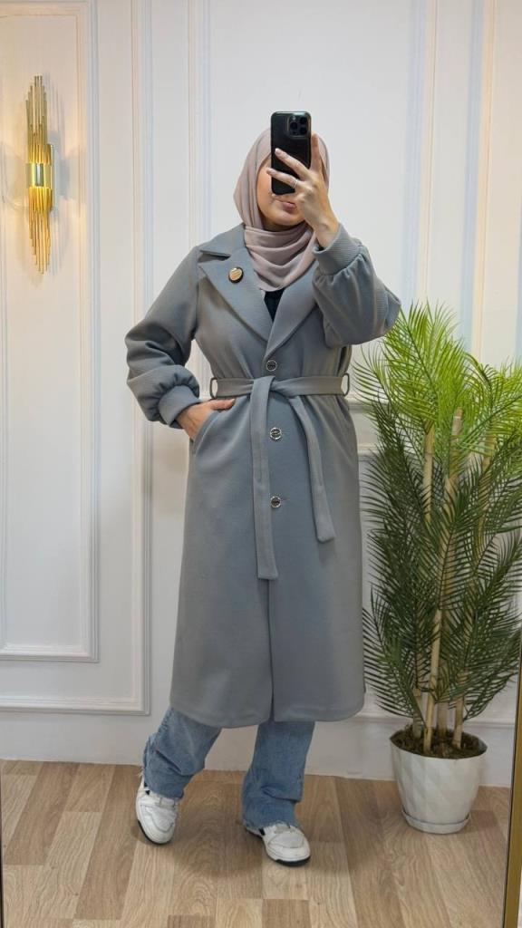 New season women's winter stylish and comfortable midi trench coat suitable for daily use model G1866 - Gray