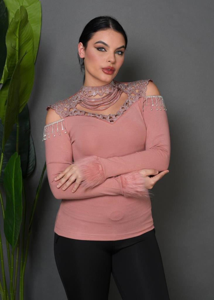 New season women's winter stylish and modern model evening blouse is suitable for special occasions model G1893 - Pink