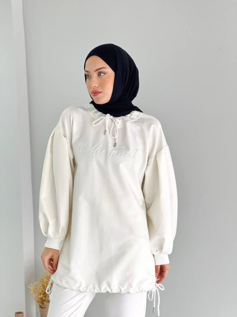 women's hijab long blouse model G2247 - White women's hijab long blouse model G2247 - White