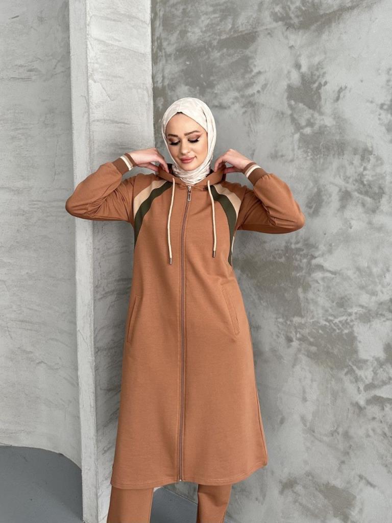 women's hijab tracksuit model G2397 - AÇIK KAHVE